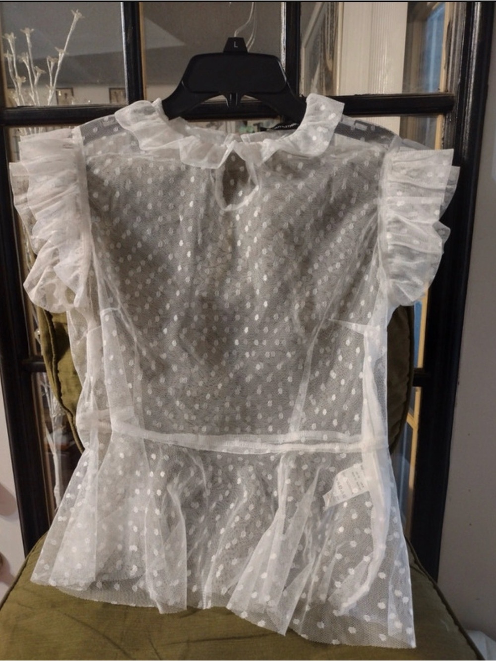 PrettyLittleThing White Sheer Polka Dot Ruffle Top